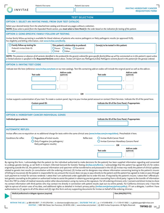 Invitae - TRF902_Invitae_Hereditary_Cancer_Requisition_Form - Page 2