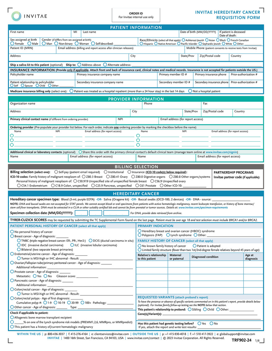 Invitae - TRF902_Invitae_Hereditary_Cancer_Requisition_Form - Page 2