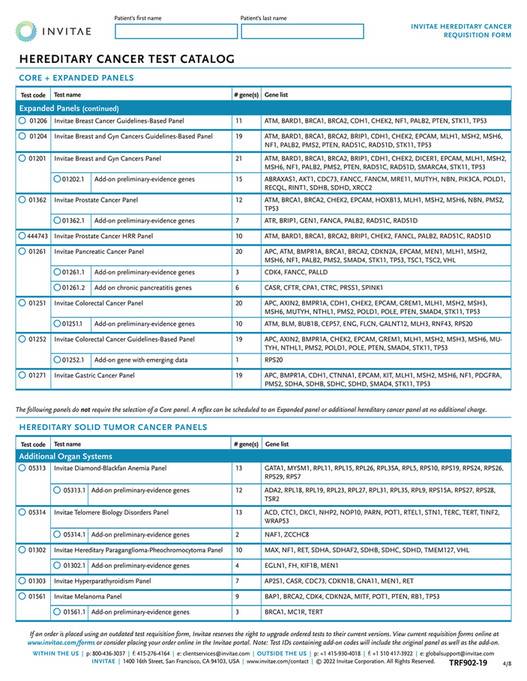 Invitae TRF902 Invitae Hereditary Cancer Requisition Form Page 4