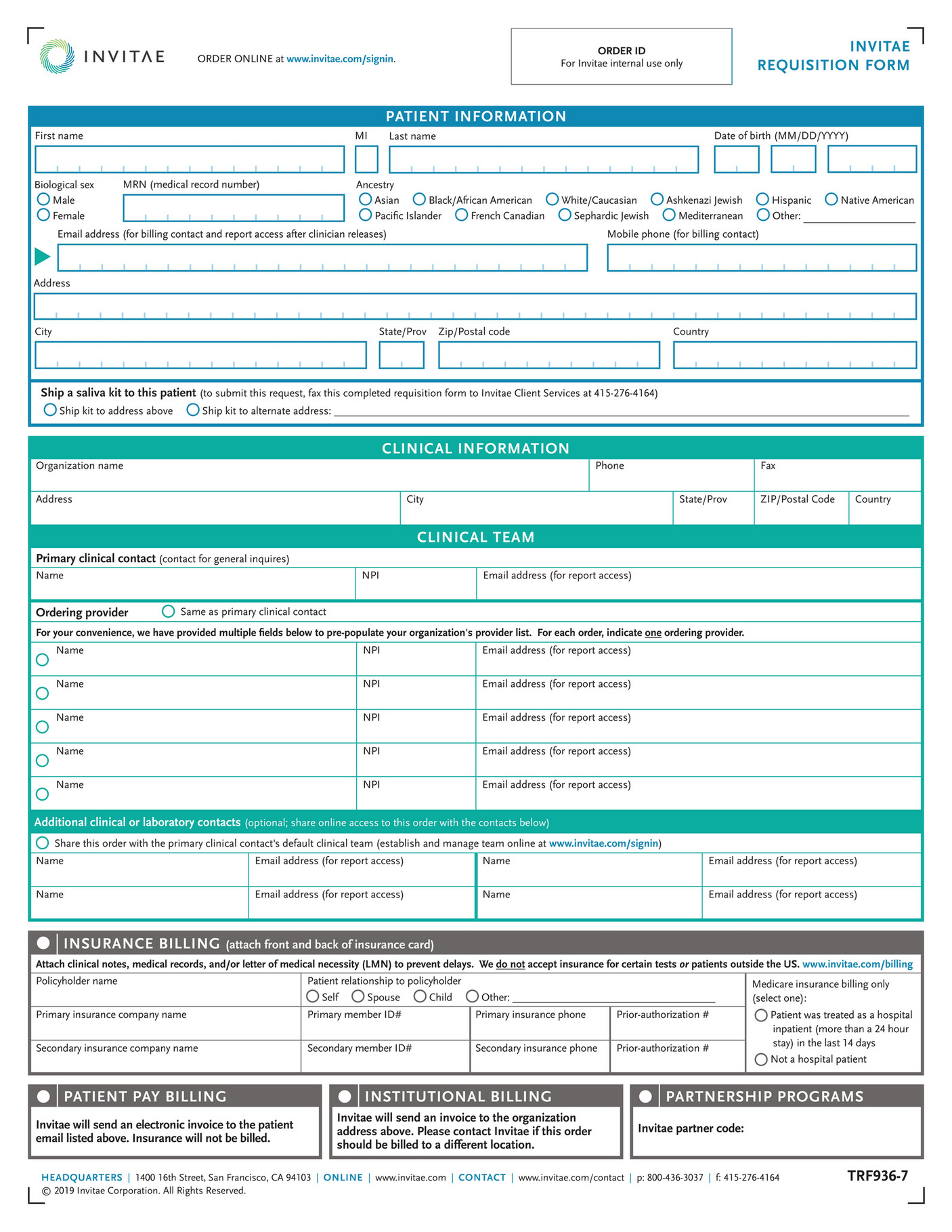 Invitae - Invitae_Imm_Derm_Hem_Opth_Diagnostic_Requisition_Form - Page 1