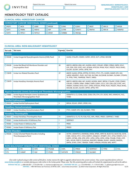 Invitae - Invitae_Imm_Derm_Hem_Opth_Diagnostic_Requisition_Form - Page 14