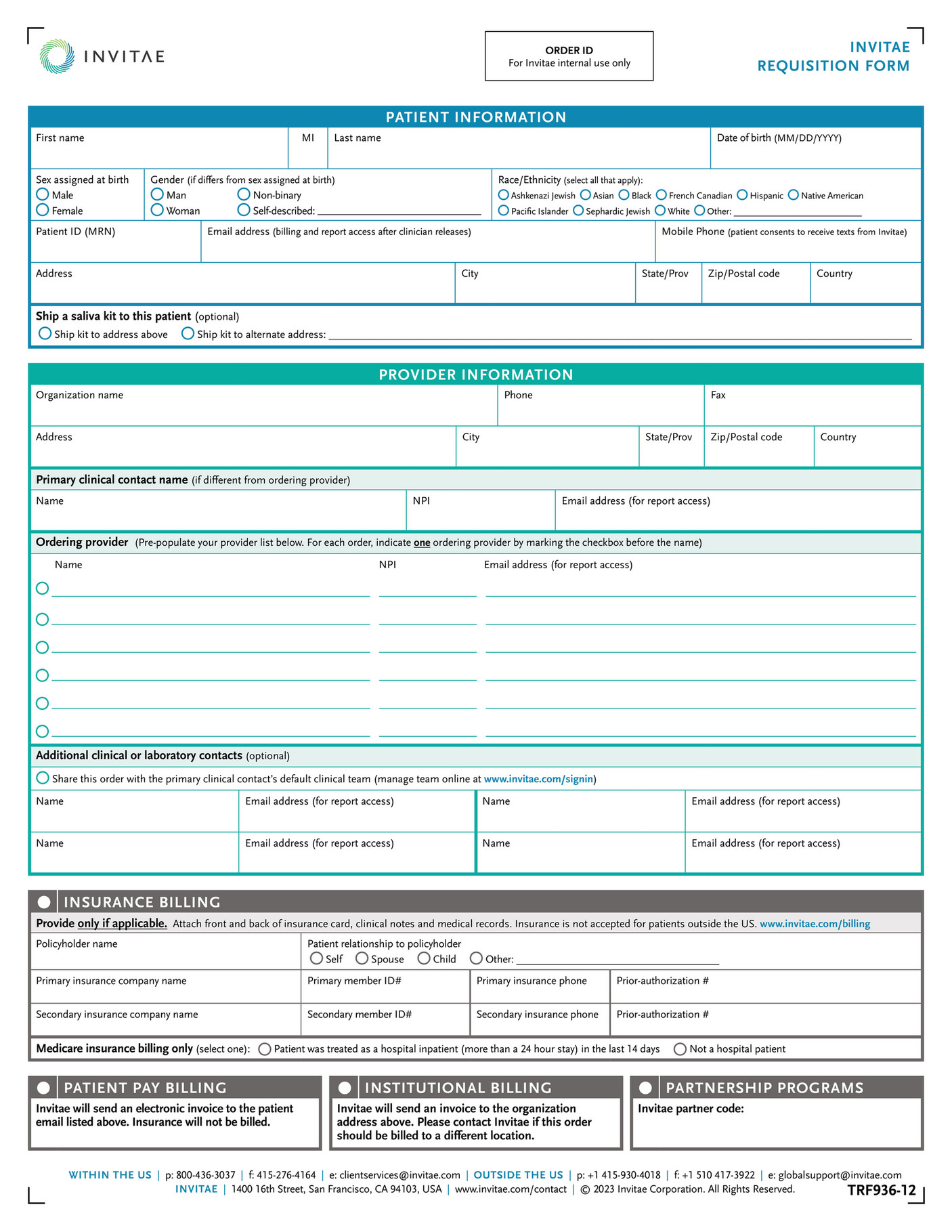 Invitae - TRF936_938_Invitae_FVT_VUS_OrderForm - Page 1