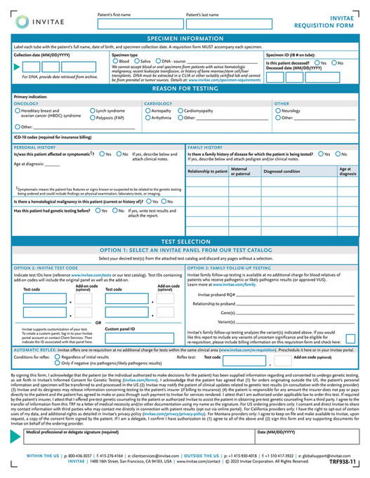 Invitae - TRF936_938_Invitae_FVT_VUS_OrderForm - Page 2