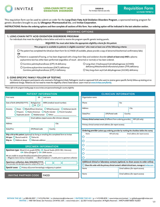 Invitae TRF987 Invitae FAOD order form Page 1