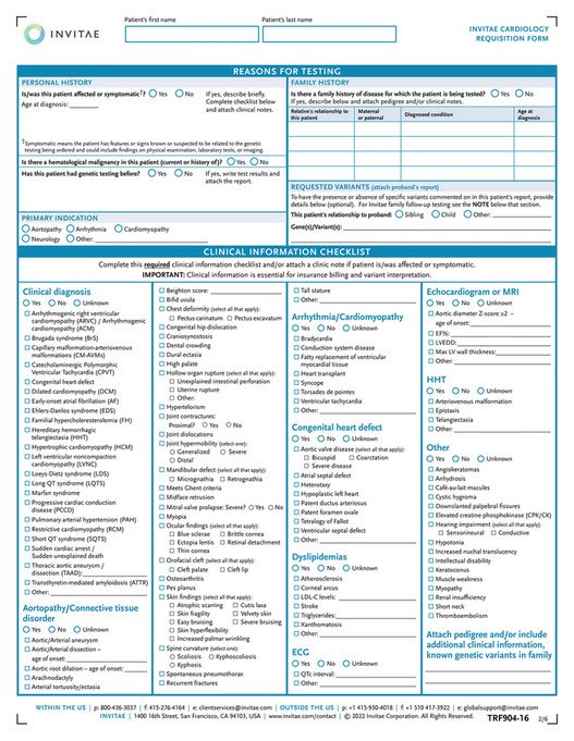 Invitae - TRF904_Invitae_Cardio_Requisition_Form - Page 2