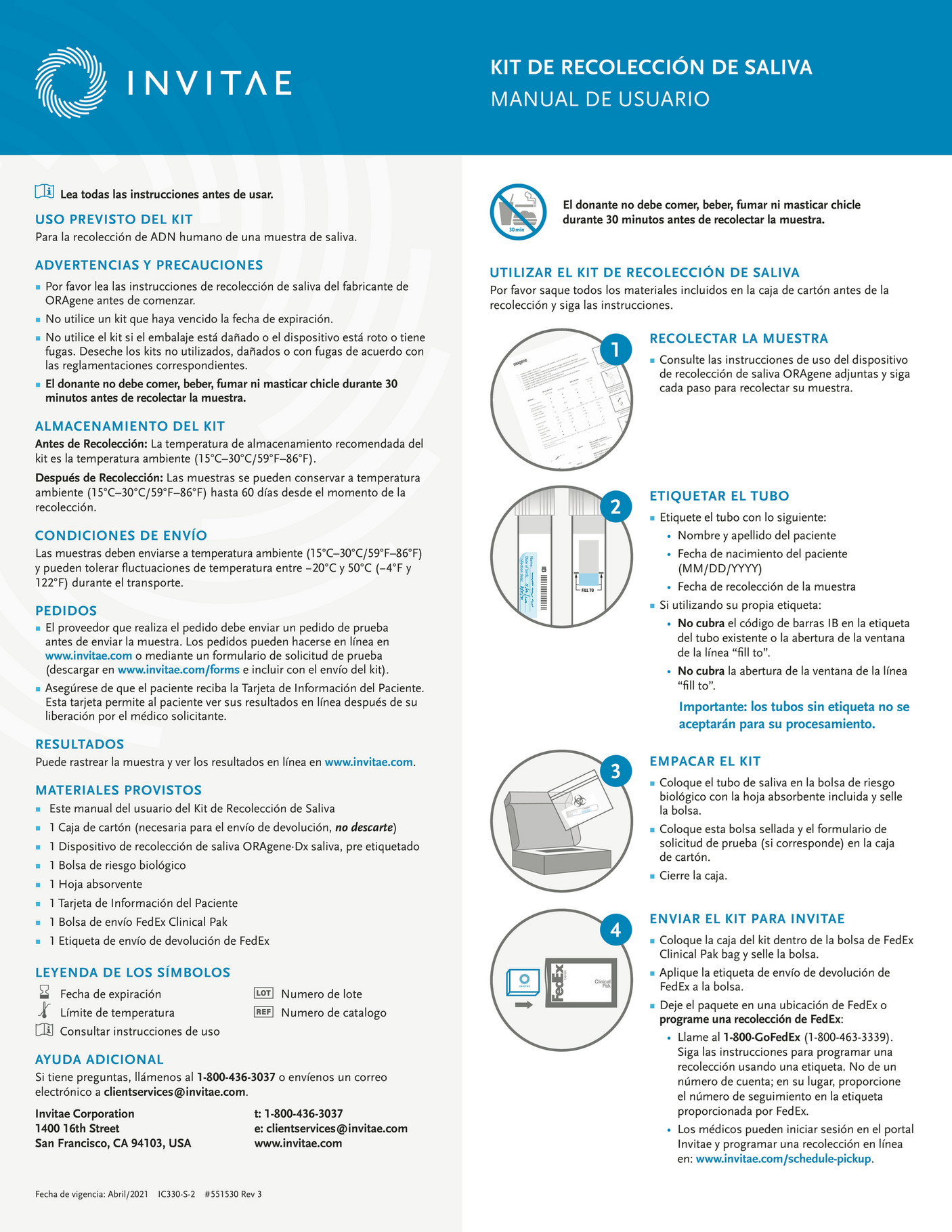Invitae ifusalivaswabusfedex551530spanish Page 2