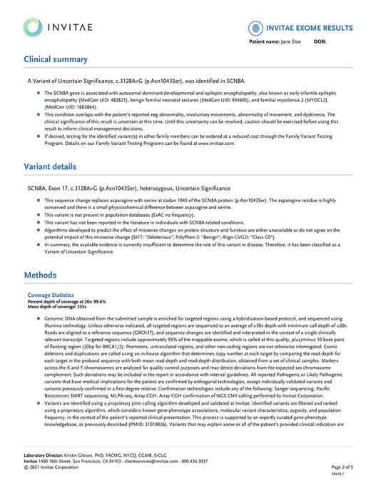 Invitae - Sr418 Inconclusive Vus Example Exome Report - Page 2