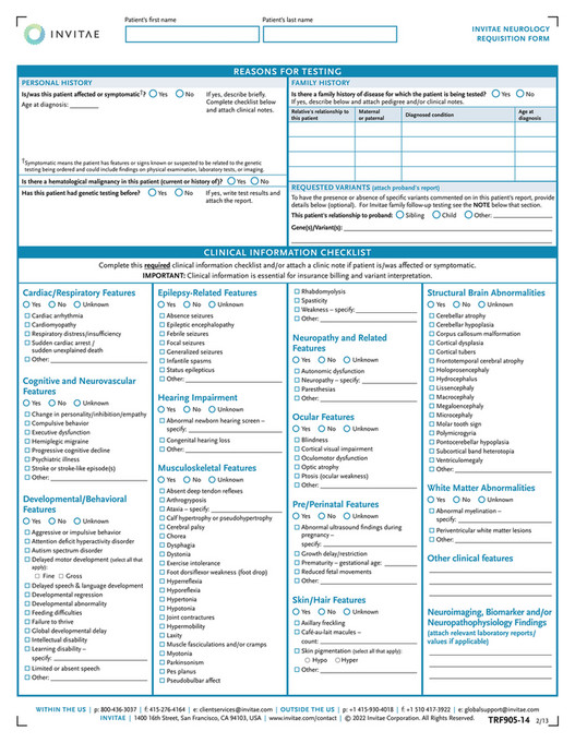 Invitae - TRF905 Neurology Requisition Form - Page 2