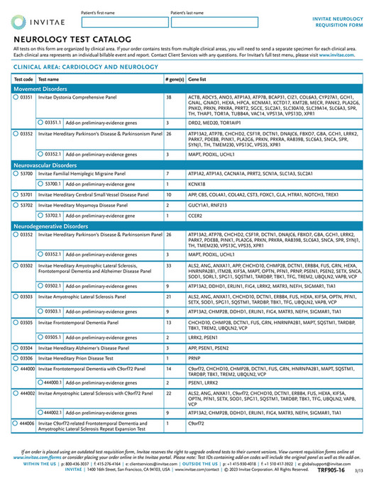 Invitae - TRF905 Neurology Requisition Form - Page 3