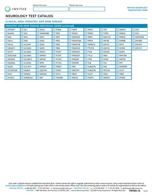 Invitae - TRF905 Neurology Requisition Form - Page 13