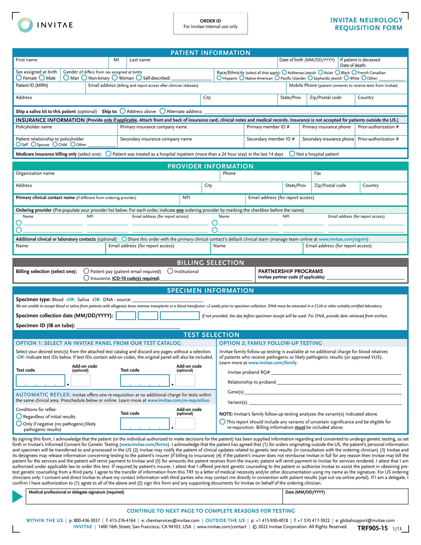 Invitae - TRF905 Neurology Requisition Form - Page 8