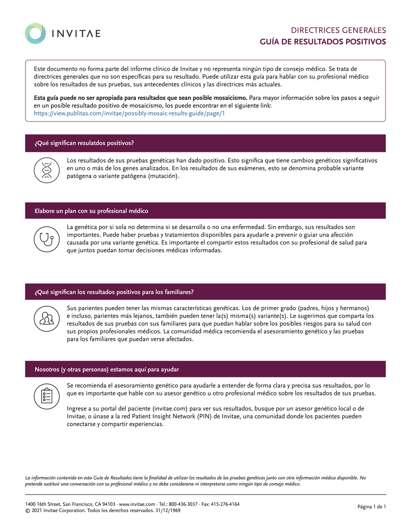 Invitae Positive Results_Spanish Page 1
