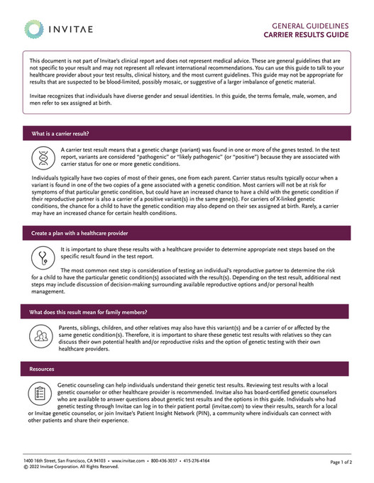 Invitae Carrier Results Guides Page 1 invitae-carrier-results-guides-page-1