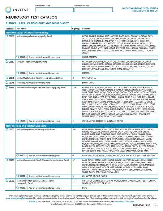 Invitae - TRF905-XUS_Invitae_Neuro_Requisition_Form - Page 5