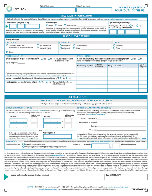 Invitae - TRF936_938-XUS_Invitae_Diagnostic_Requisition_Form - Page 2