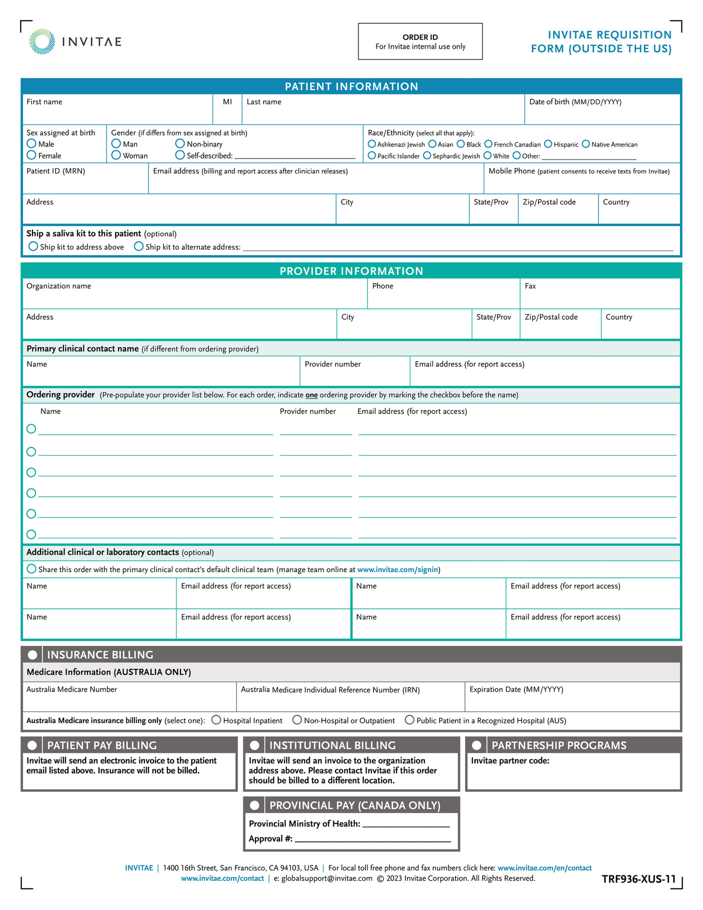 Invitae - TRF936_938-XUS_Invitae_Diagnostic_Requisition_Form - Page 1