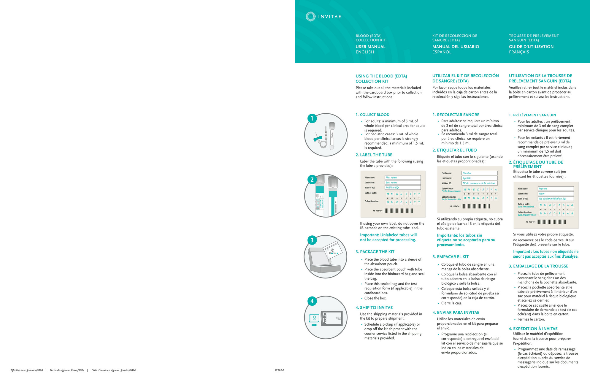 Invitae - IC362: IFU Blood XUS ENG_SPA_FR - Page 2