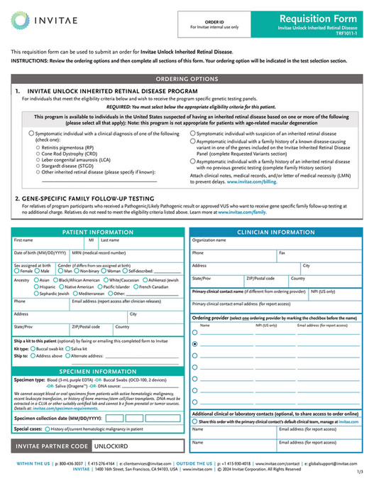 Invitae - TRF1011_Invitae_Unlock_IRD_reqform - Page 1