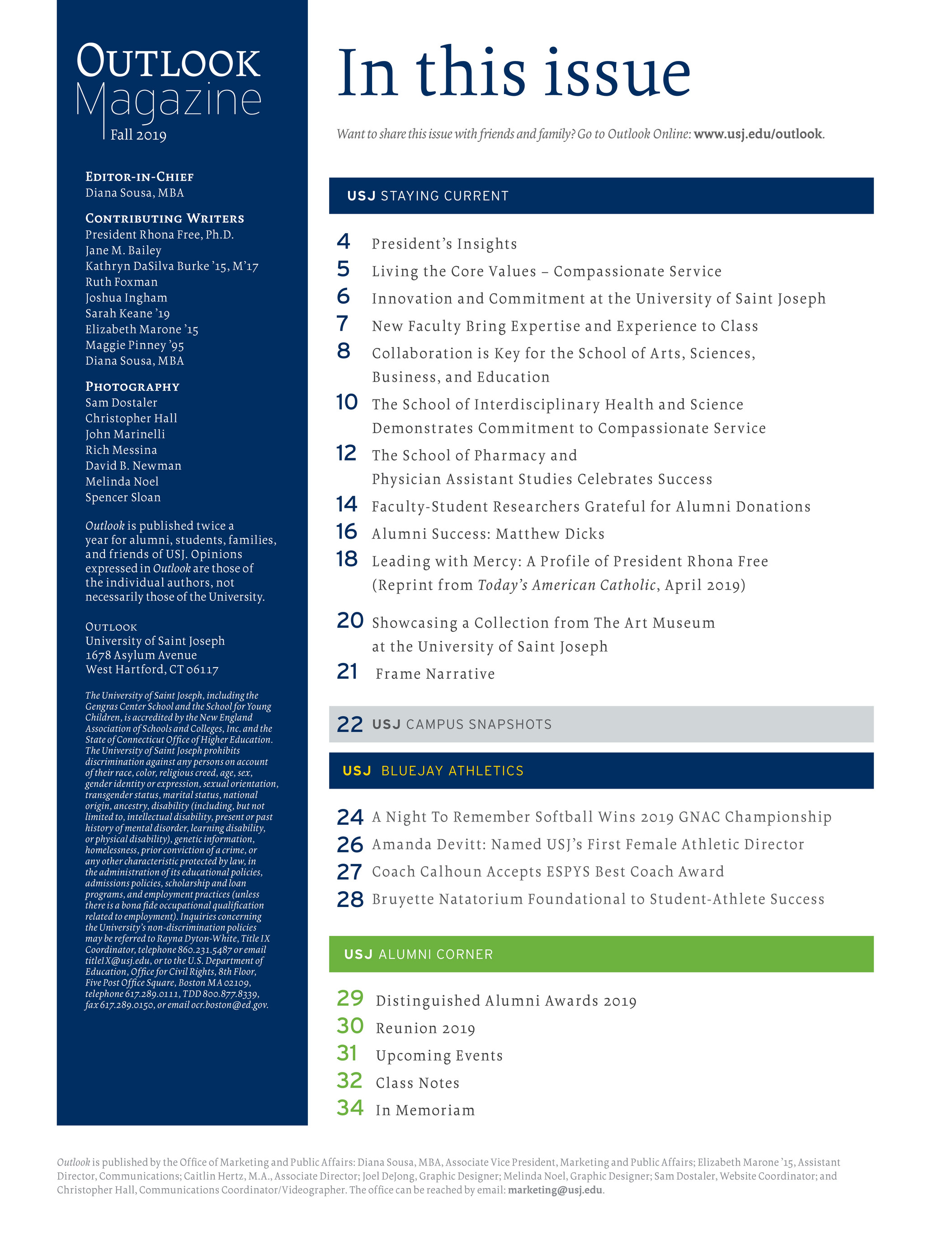 The Universtiy Of Saint Joseph Outlook Magazine Fall 19 Page 36
