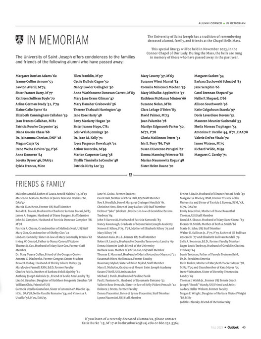 University of Saint Joseph Outlook Alumni Magazine Fall 2023 Page