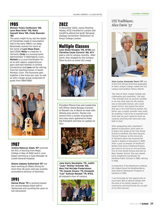 Alumni Examples University of Saint Joseph - Outlook Alumni Magazine - Spring 2024 ...