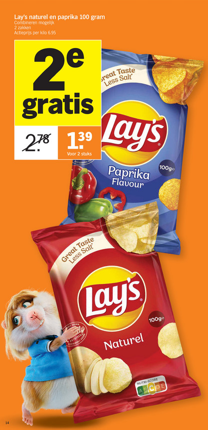 Lay's naturel en paprika 100 gram