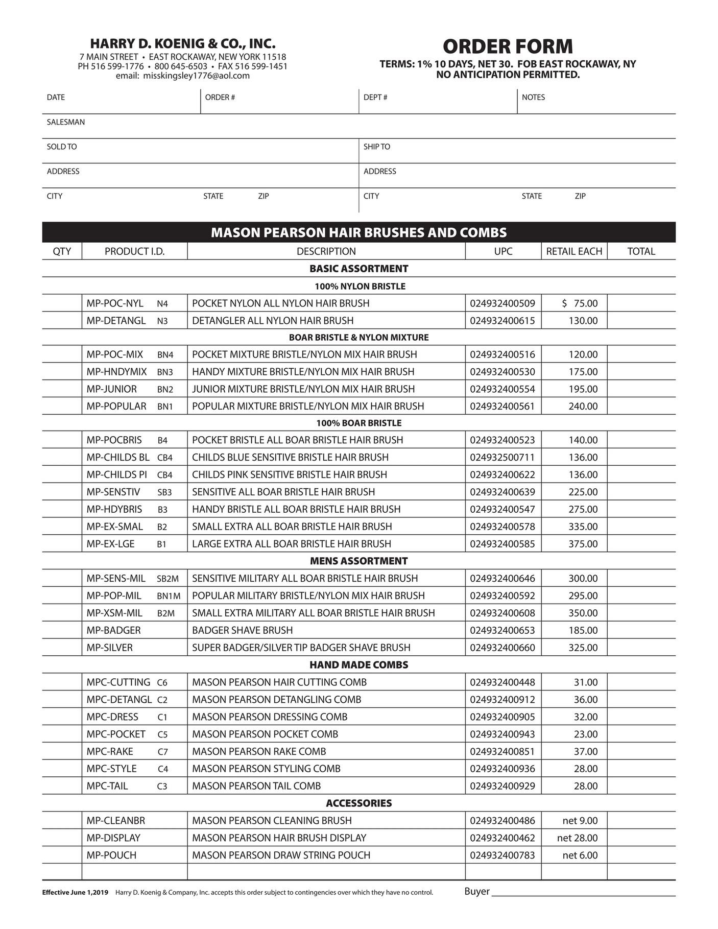 Harper Group Harry D Koenig 2019 5 MP Order Form Page 1
