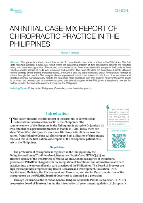 An initial case-mix report of chiropractic practice in the Philippines ...