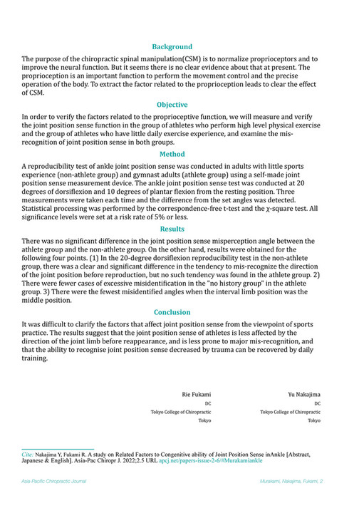 Csm Abstract Examples Asia-Pacific Chiropractic Journal - Nakajima Abstract ankle - Page 1