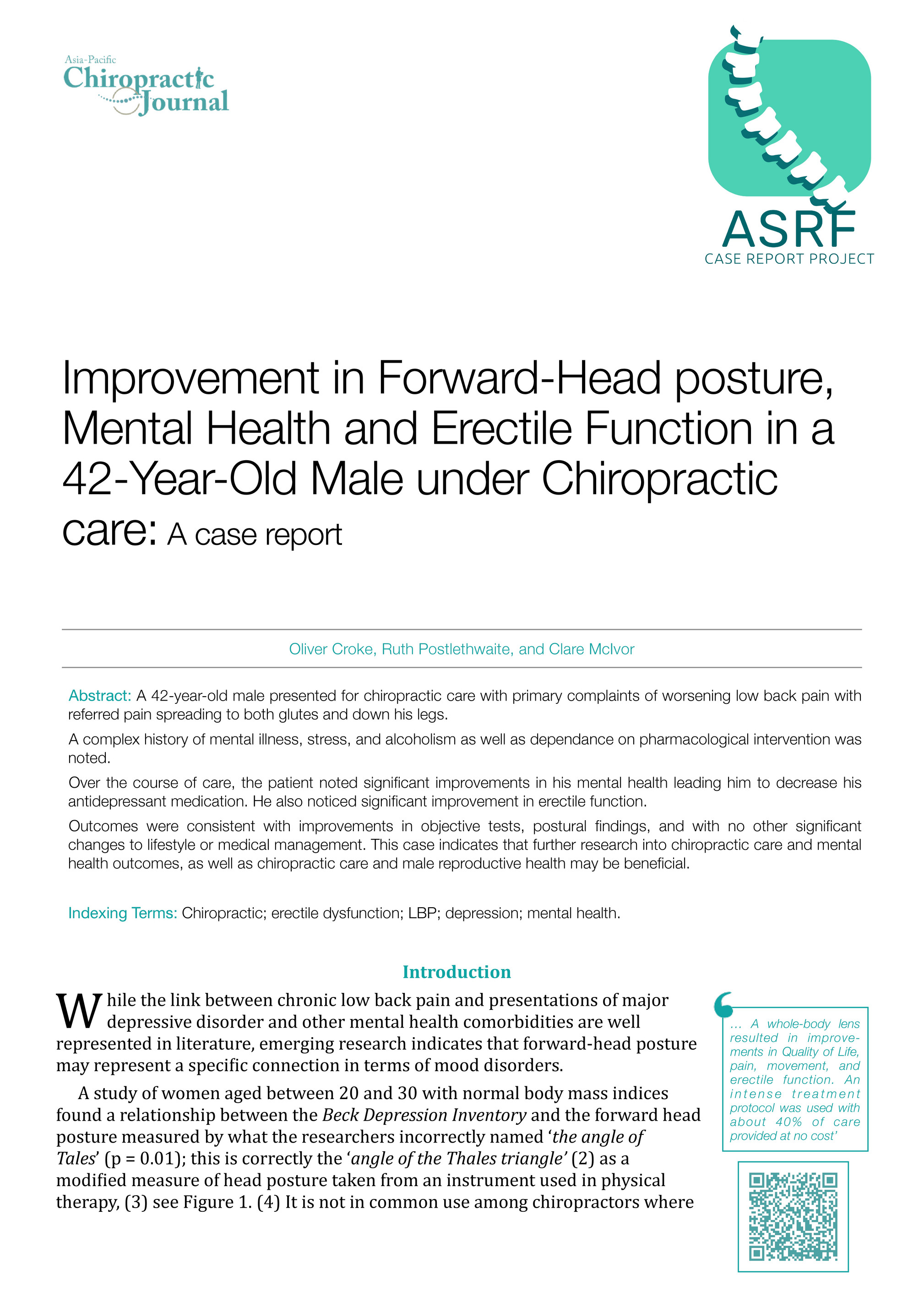 Croke Improvement in Forward Head posture Mental Health and