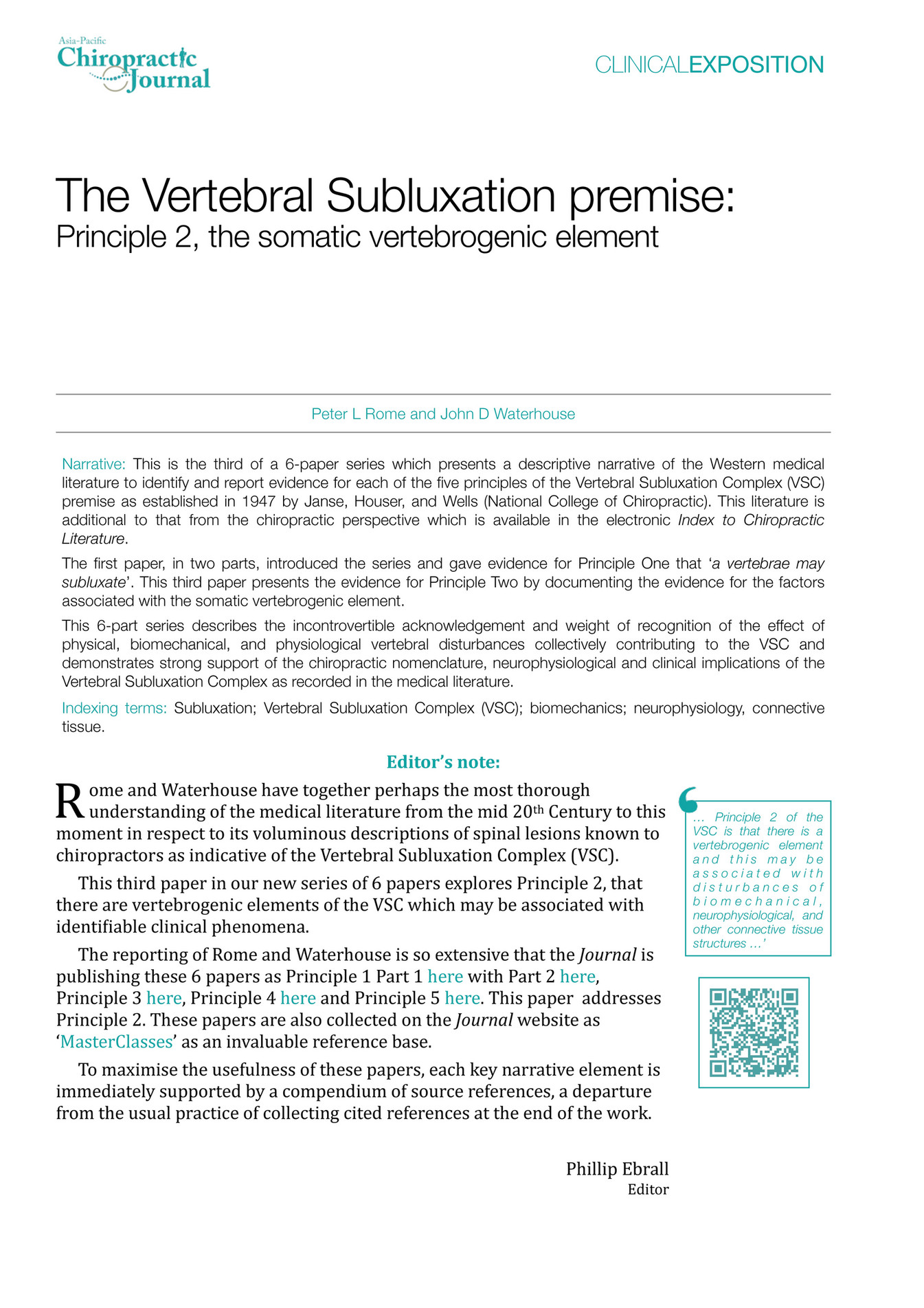 Subluxation; Vertebral Subluxation Complex (VSC); biomechanics ...