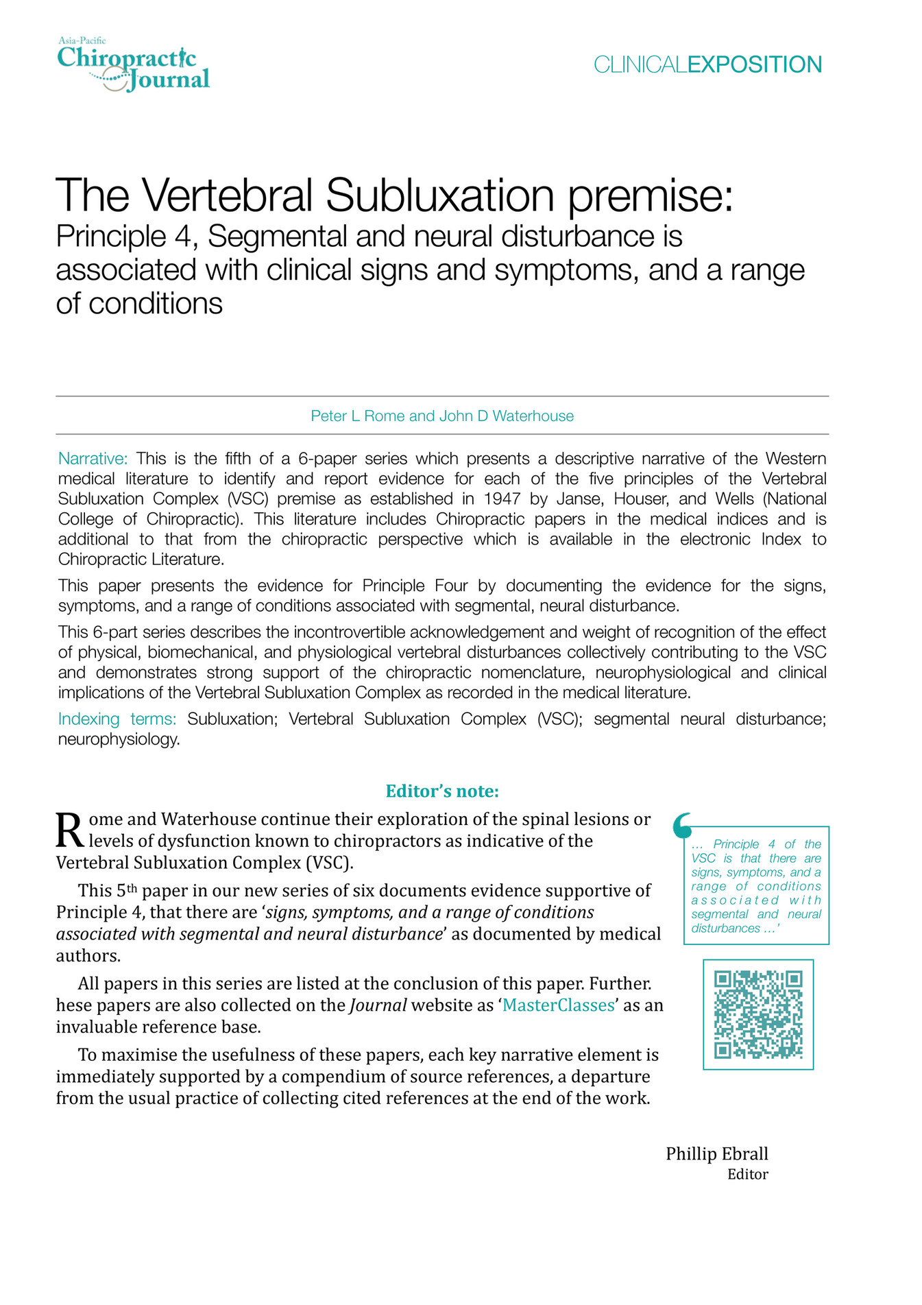 Subluxation; Vertebral Subluxation Complex (VSC); segmental neural ...