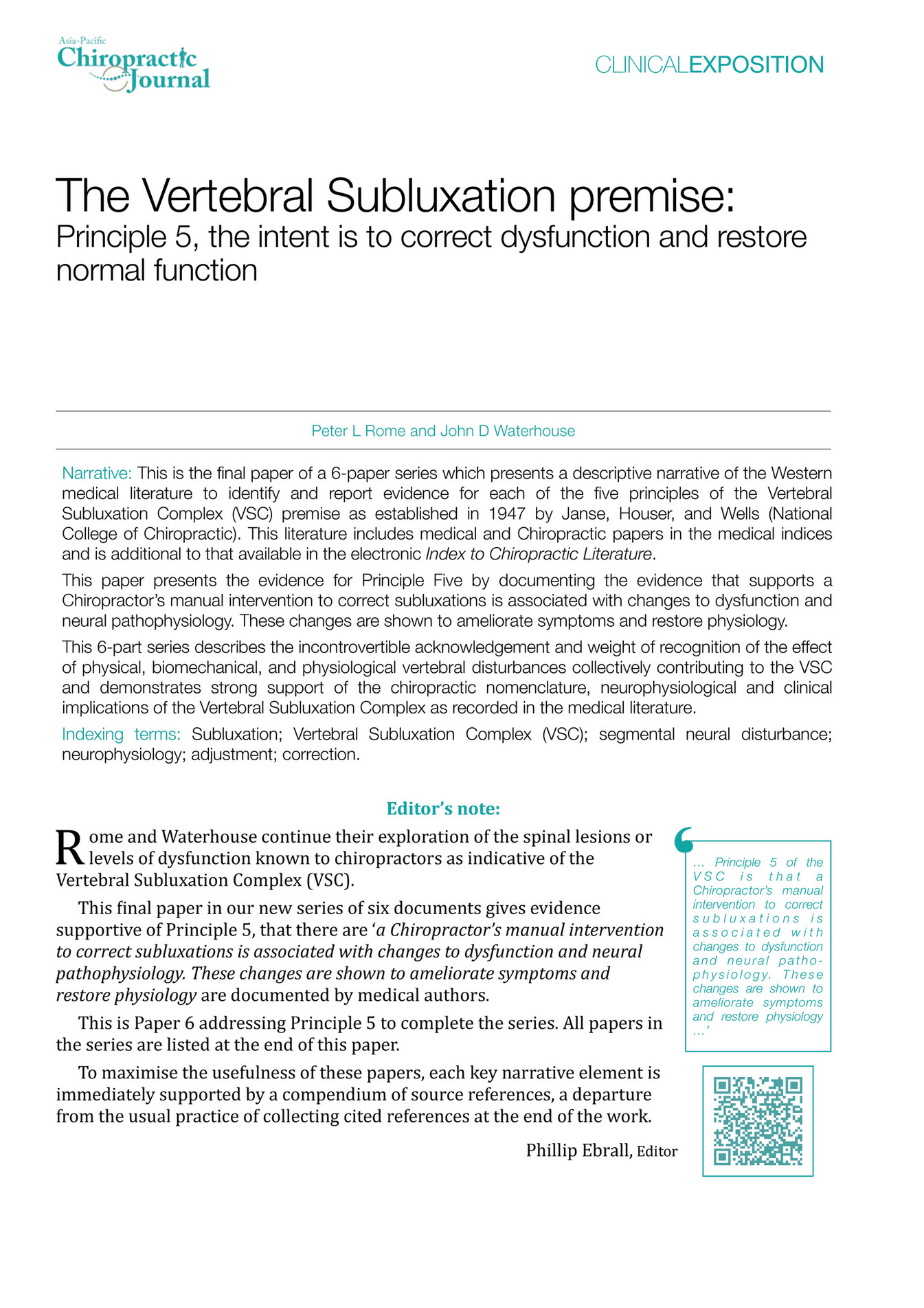 Subluxation; Vertebral Subluxation Complex (VSC); segmental neural ...