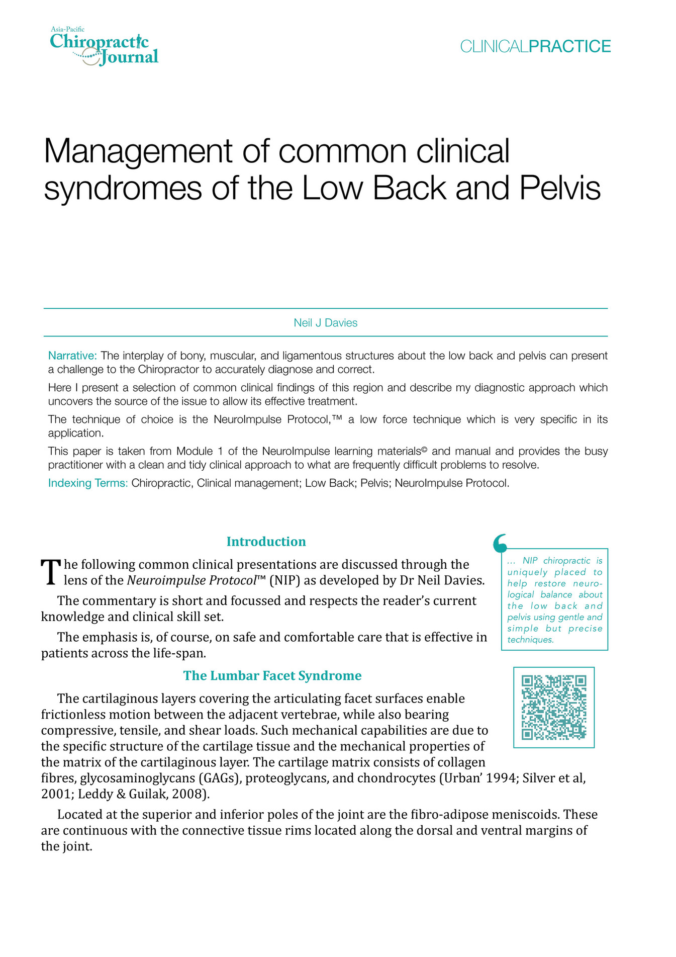 Chiropractic Clinical Management Low Back Pelvis Neuroimpulse