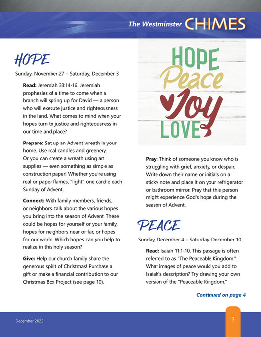 Mind Up Chime Script Westminster Presbyterian Church - Westminster Chimes - December 2022 ...