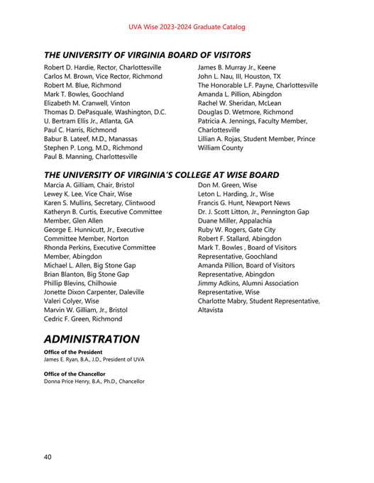 University of Virginia's College at Wise Graduate Catalog 20232024