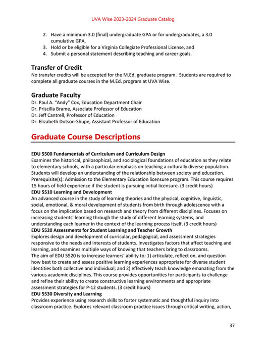 University of Virginia's College at Wise Graduate Catalog 20232024