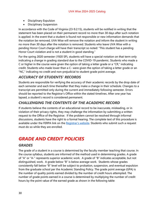 University of Virginia's College at Wise Graduate Catalog 20242025