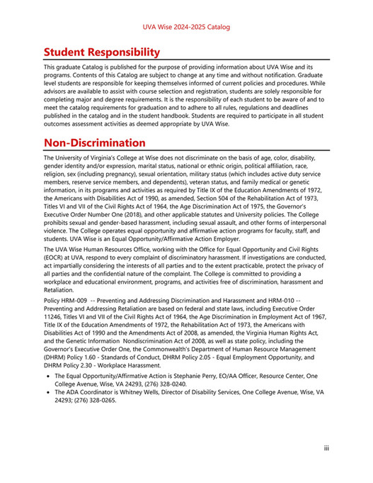 University of Virginia's College at Wise Graduate Catalog 20242025