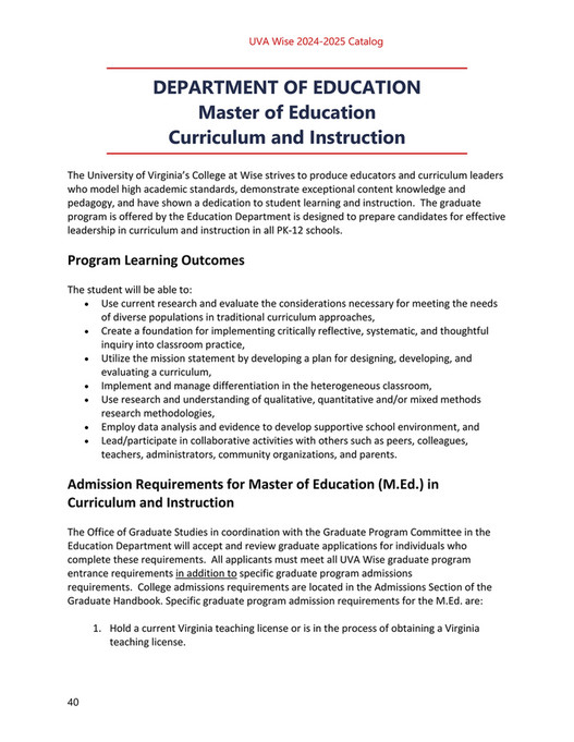 University of Virginia's College at Wise Graduate Catalog 20242025