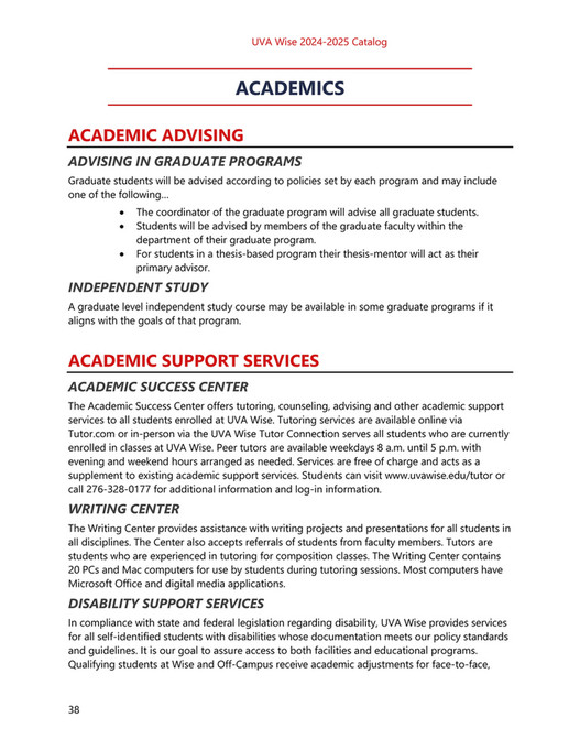 University of Virginia's College at Wise Graduate Catalog 20242025