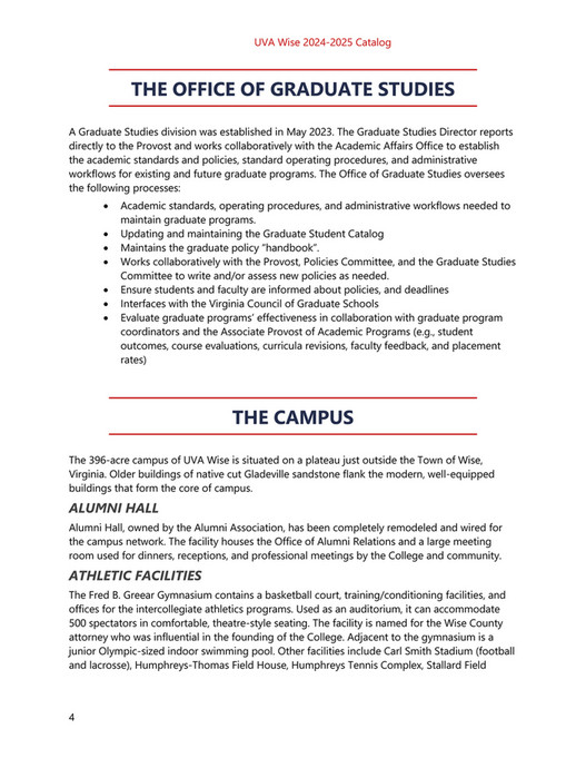 University of Virginia's College at Wise Graduate Catalog 20242025