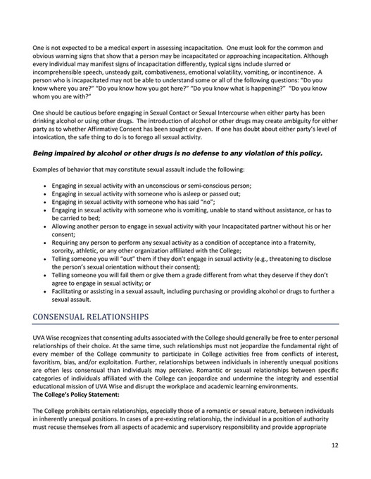 Subtle Incapacitation Example University of Virginia's College at Wise - Sexual Misconduct and ...