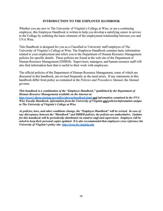 Professor Introduction Handbook University of Virginia's College at Wise - Staff Handbook - Page 8-9