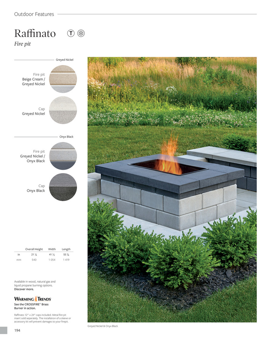 outdoor natural gas fire pits on Techo Bloc Inc Catalog 2021 En Web Raffinato Fire Pits And Outdoor Kitchens Techo Bloc