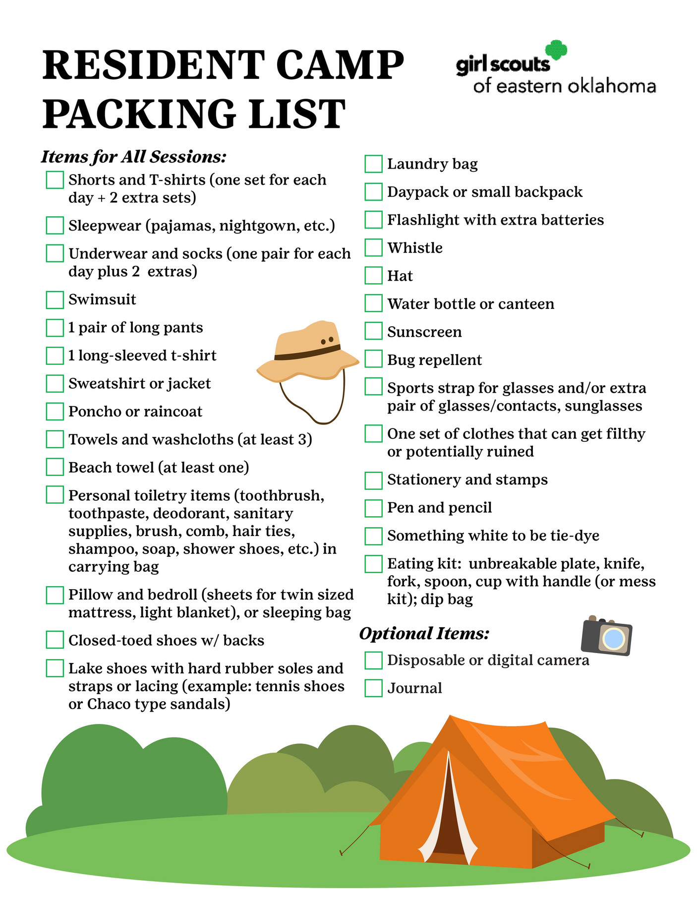 Girl Scouts of Eastern Oklahoma - Resident Camp Packing List - Page 1