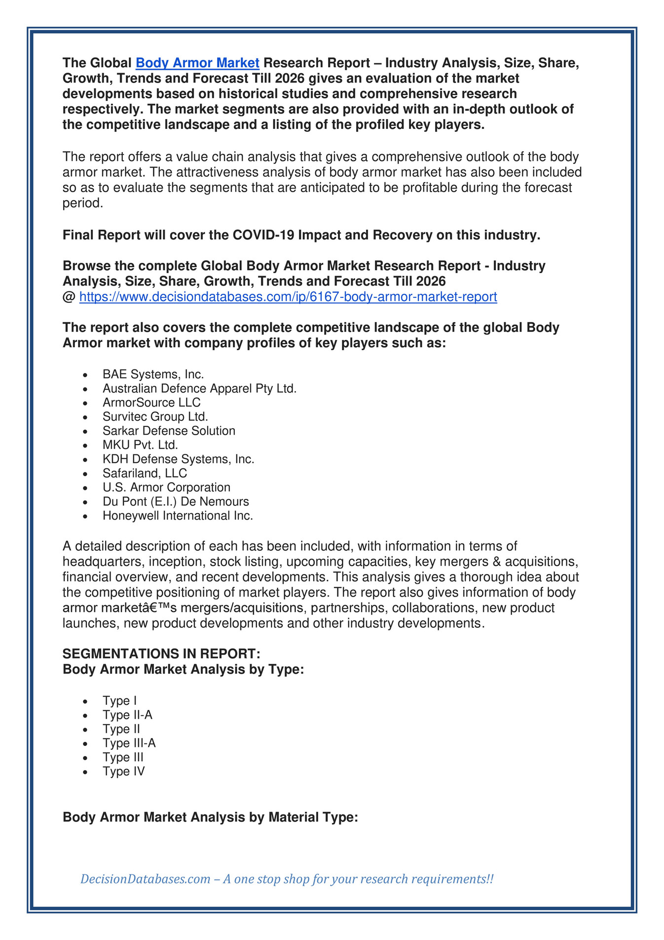 body armor stock value