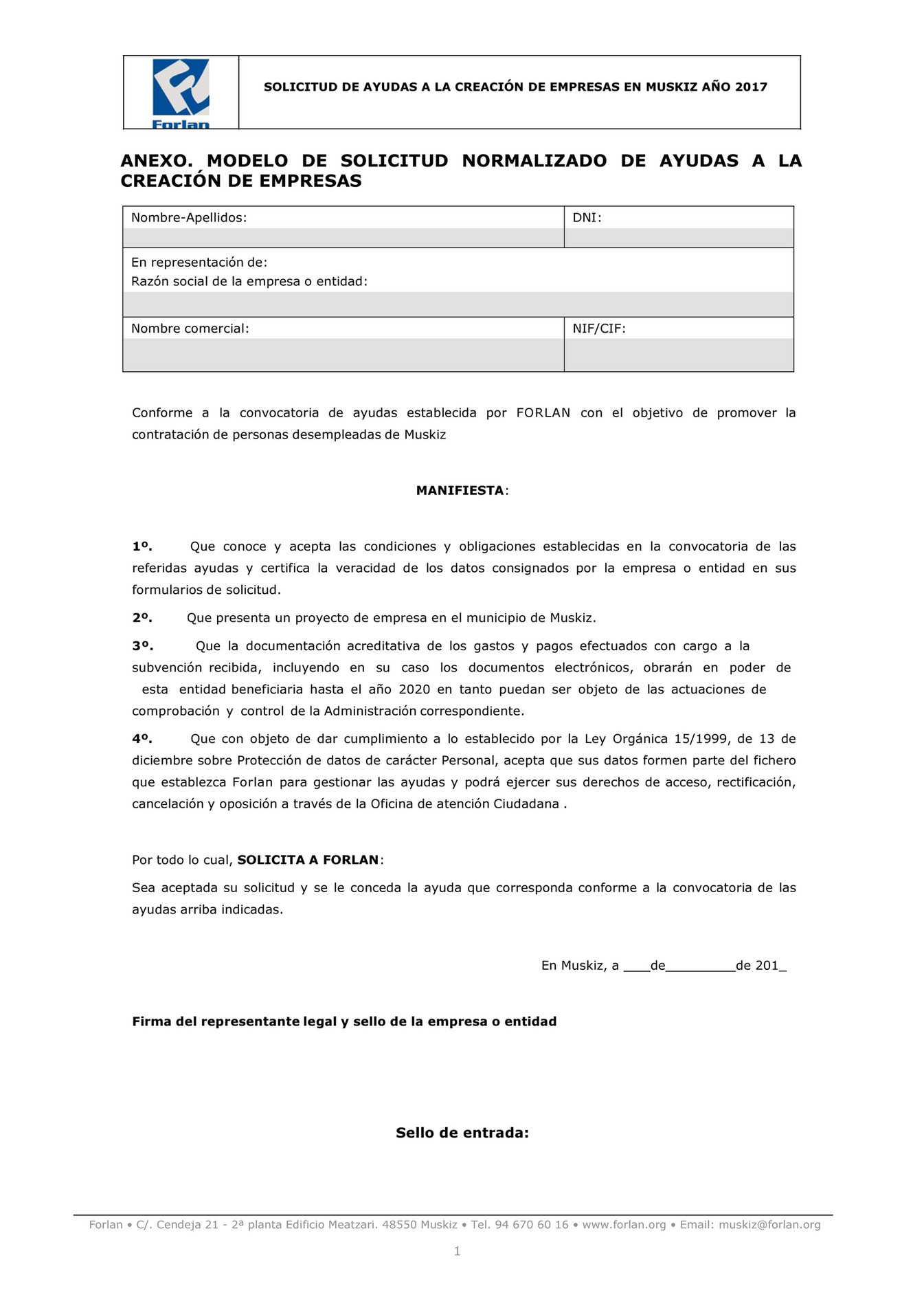 Forlan - Plan Dinamización Muskiz - Modelo Solicitud de Ayudas para Creación  de Empresas - 2017 - Página 2 - Created with 