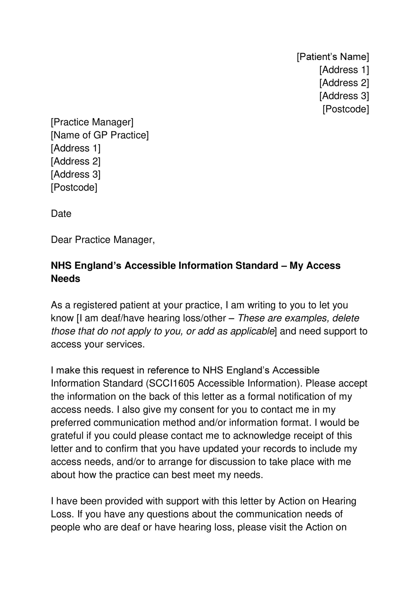 Hearing Link On The Record GP Letter Template Page 1