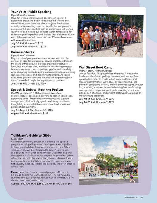 Arlington Community Education SummerFun 2023 Catalog Page 2021